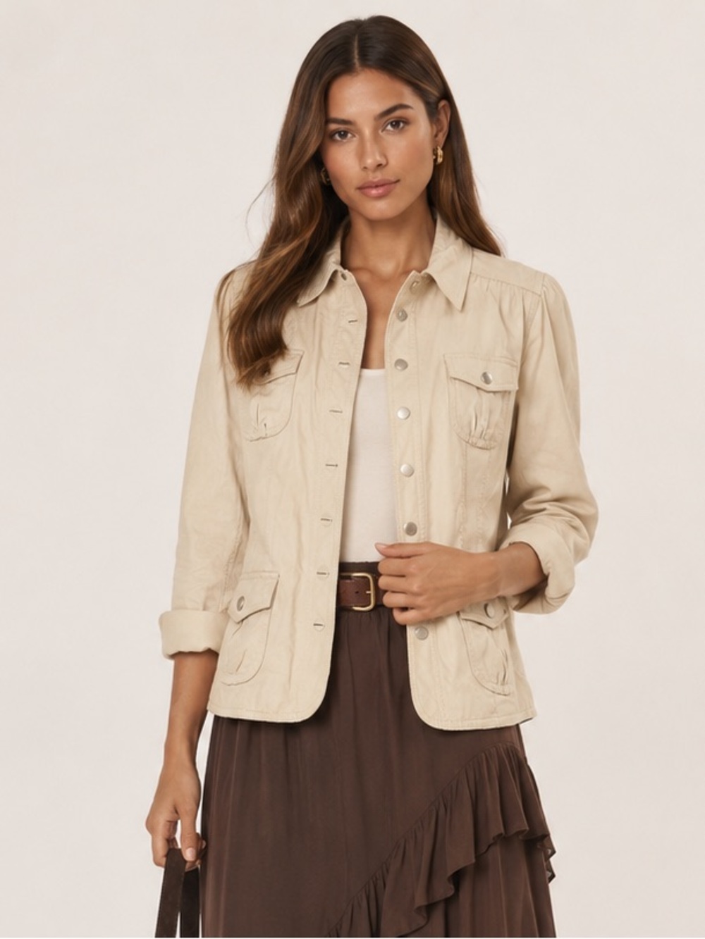JMichaels Cream Leather Utility Jacket Safari Style suede  Leather Coat